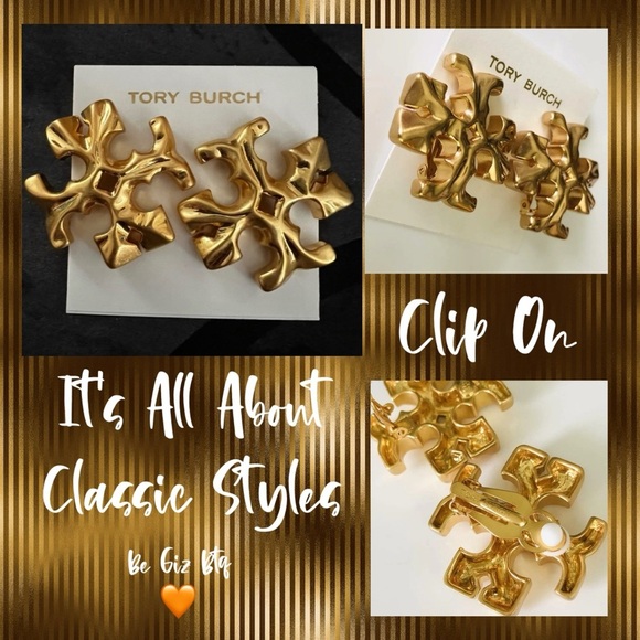 Tory Burch Authentic Bold Double T Golden Roxanne Large Clip On Stud Earrings - Picture 1 of 16